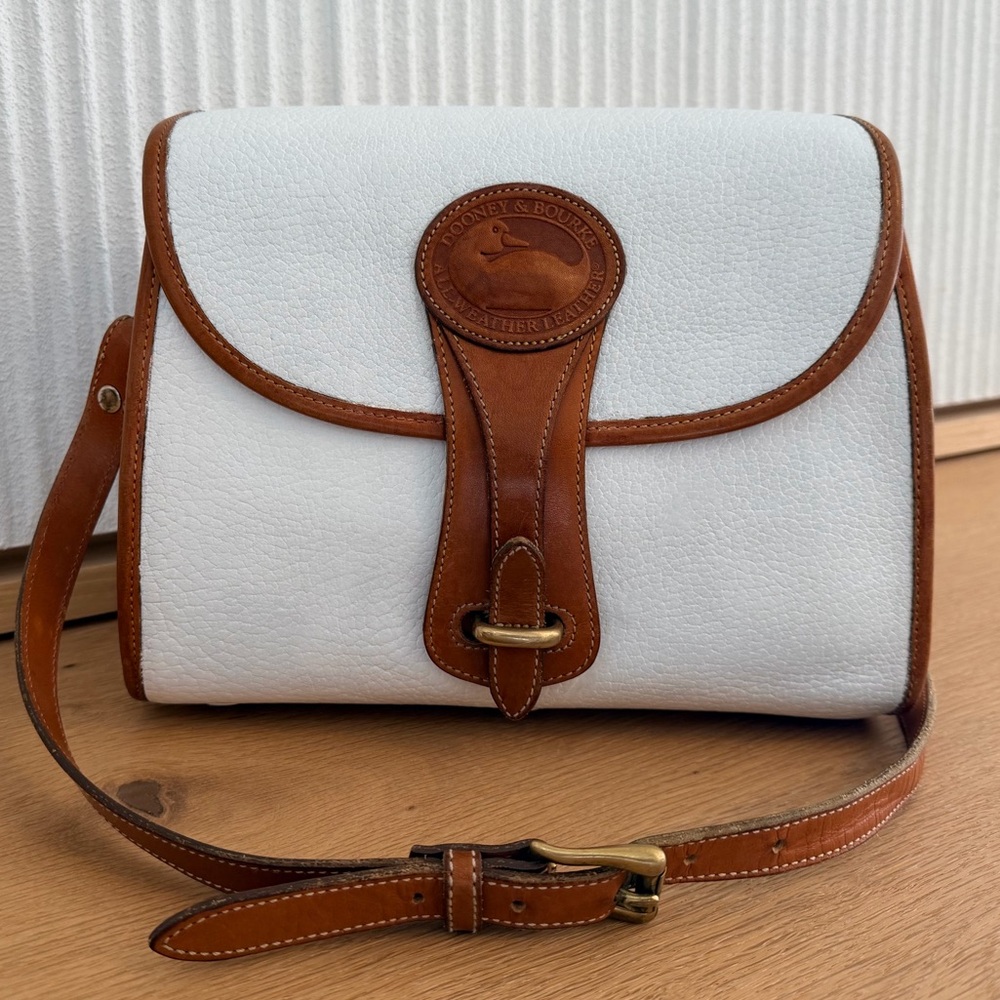 Vintage Dooney & Bourke Essex Crossbody | White & British Tan | AWL USA Made